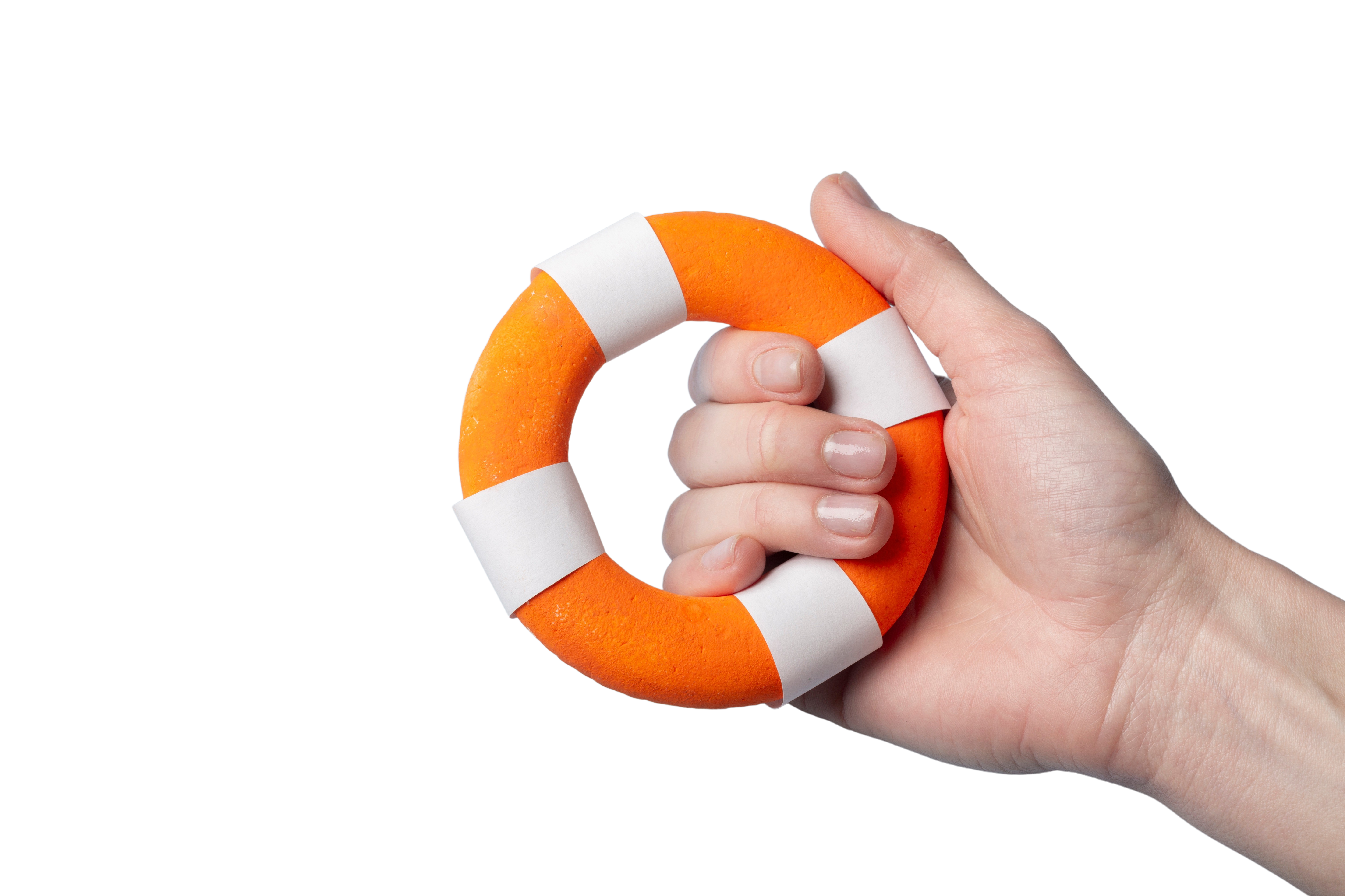 Contact information 1 Photo of a hand holding a lifering on a white background