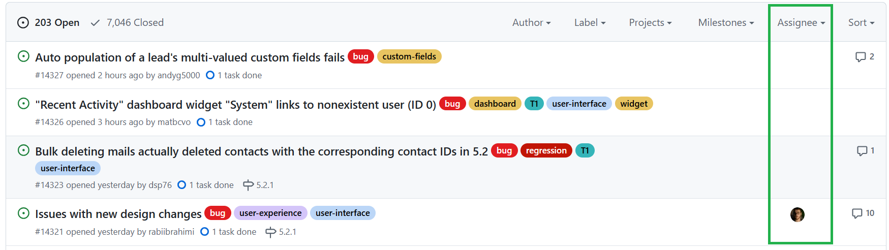 How to Get Started Contributing to Mautic: A Guide for Developers 1 Screenshot of issues tab that highlighted assignee section on GitHub.