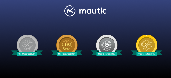 2024: year in review 3 Image of four badges with bronze/silver/gold/platinum and 1/2/3/4 and the mautic logo above.